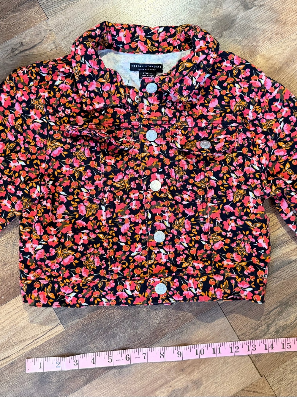 Girls Social Standard by Sanctuary Floral Denim Jacket (Size L 14)